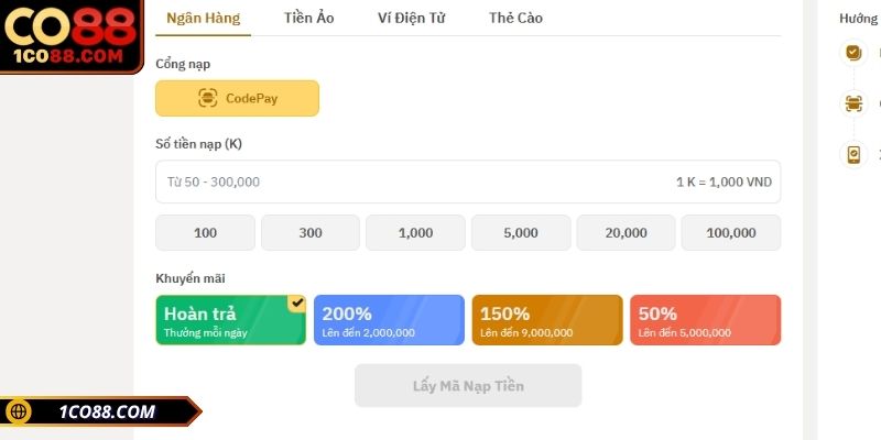 Thực hiện nạp tiền lần đầu