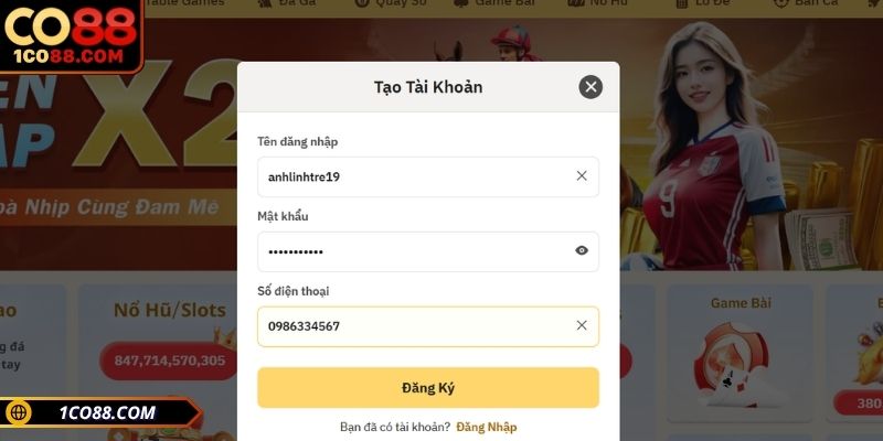 Nhập thông tin đăng ký CO88 theo yêu cầu