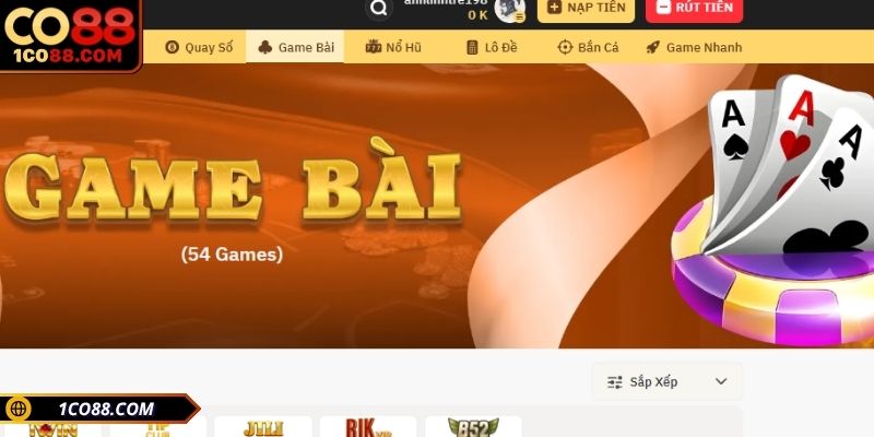 Cách tham gia sảnh Game Bài CO88 dành cho người mới