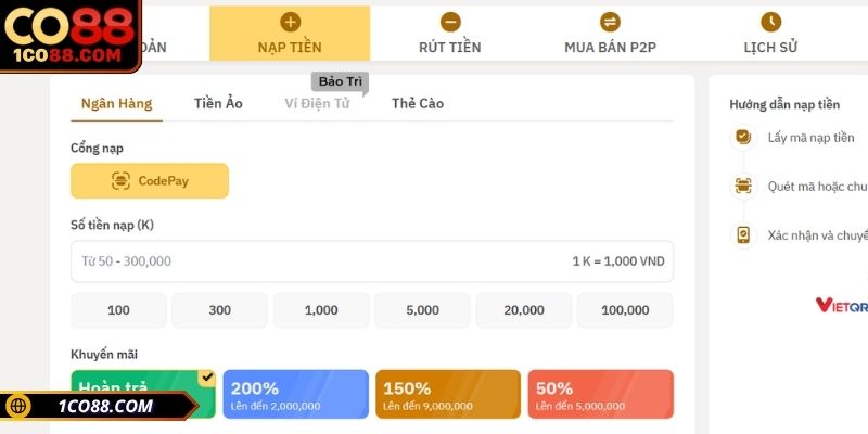 Nạp tiền CO88 qua chuyển khoản ngân hàng